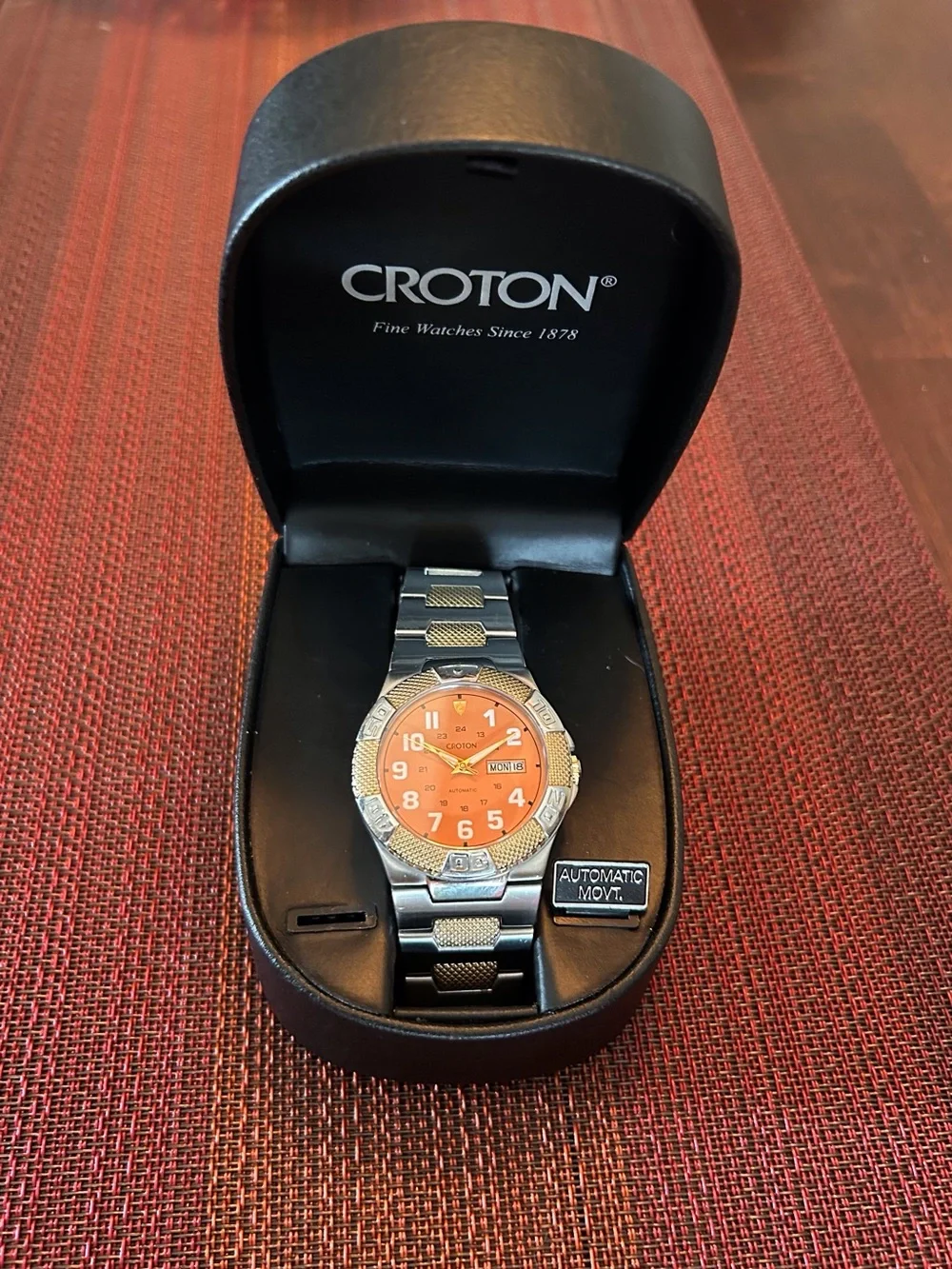 Croton Men’s Two-Tone Bracelet Watch with Orange Dial
